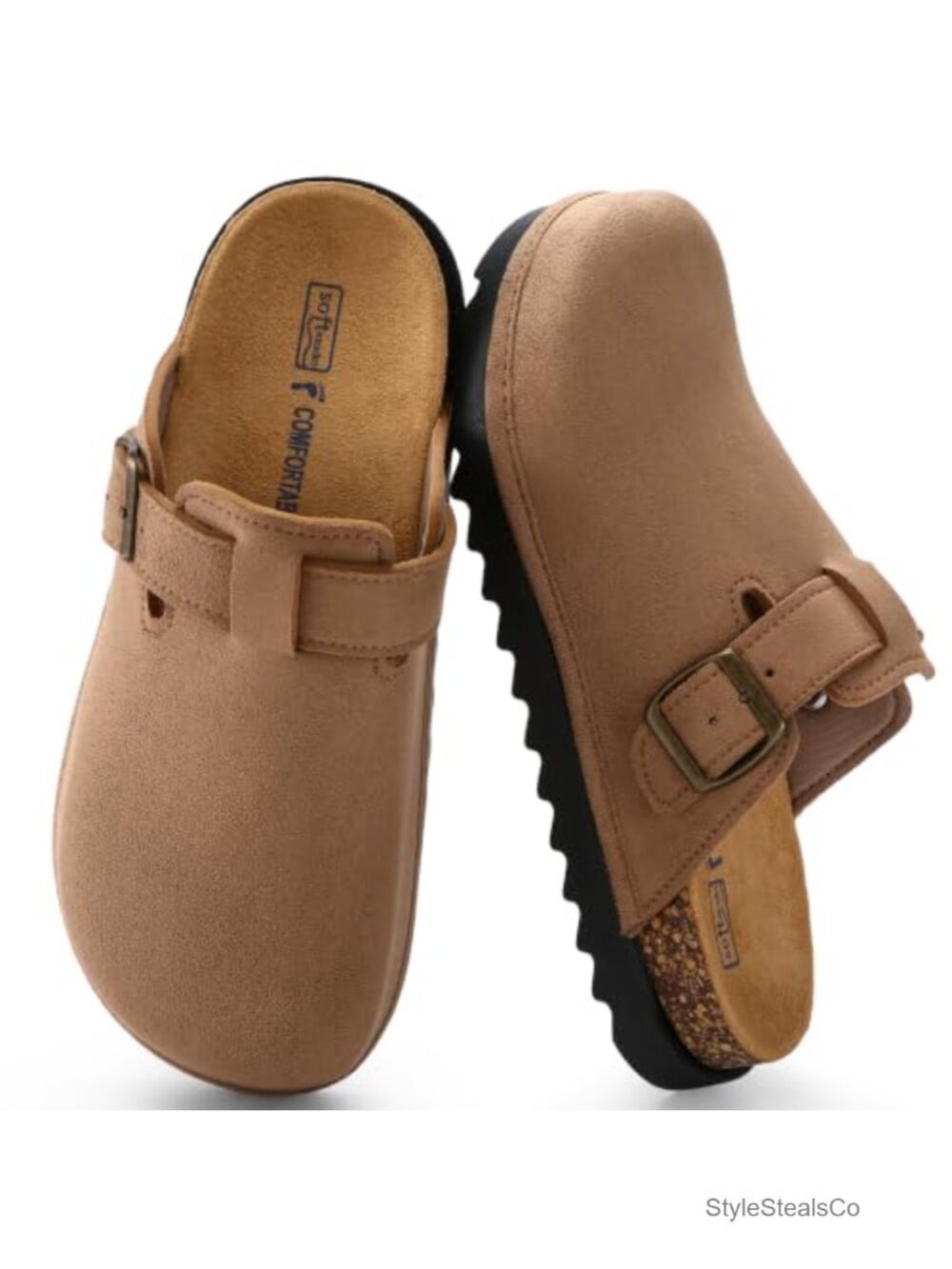 Genuine Suede Clogs Women Platform Cork Footbed Mules Slip On Comfort